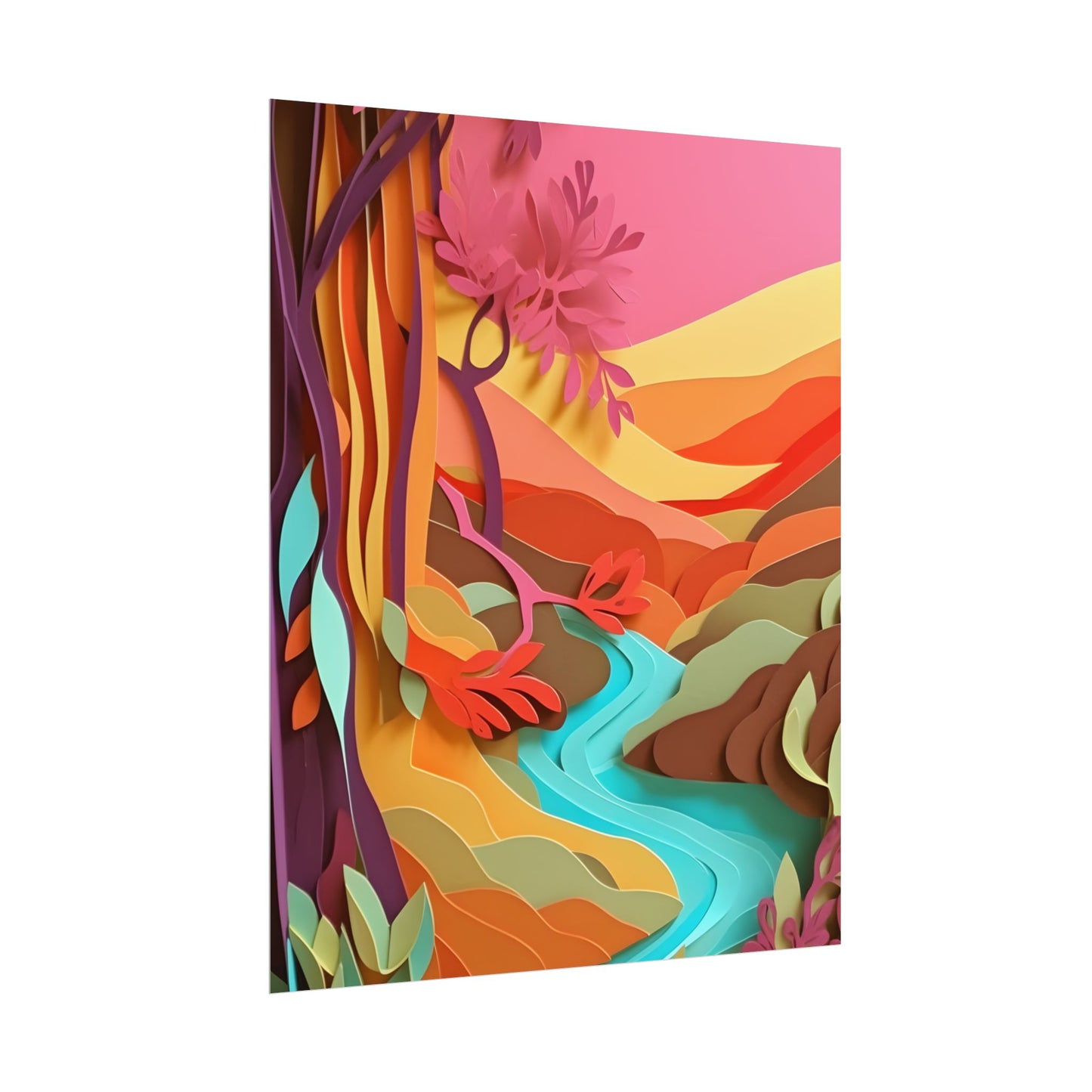Vibrant Paper Quilled Canyon: Eye-Catching Landscape Art - Poster