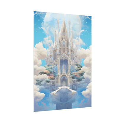 Floating City in Celestial Clouds: Fantasy Artwork - Poster