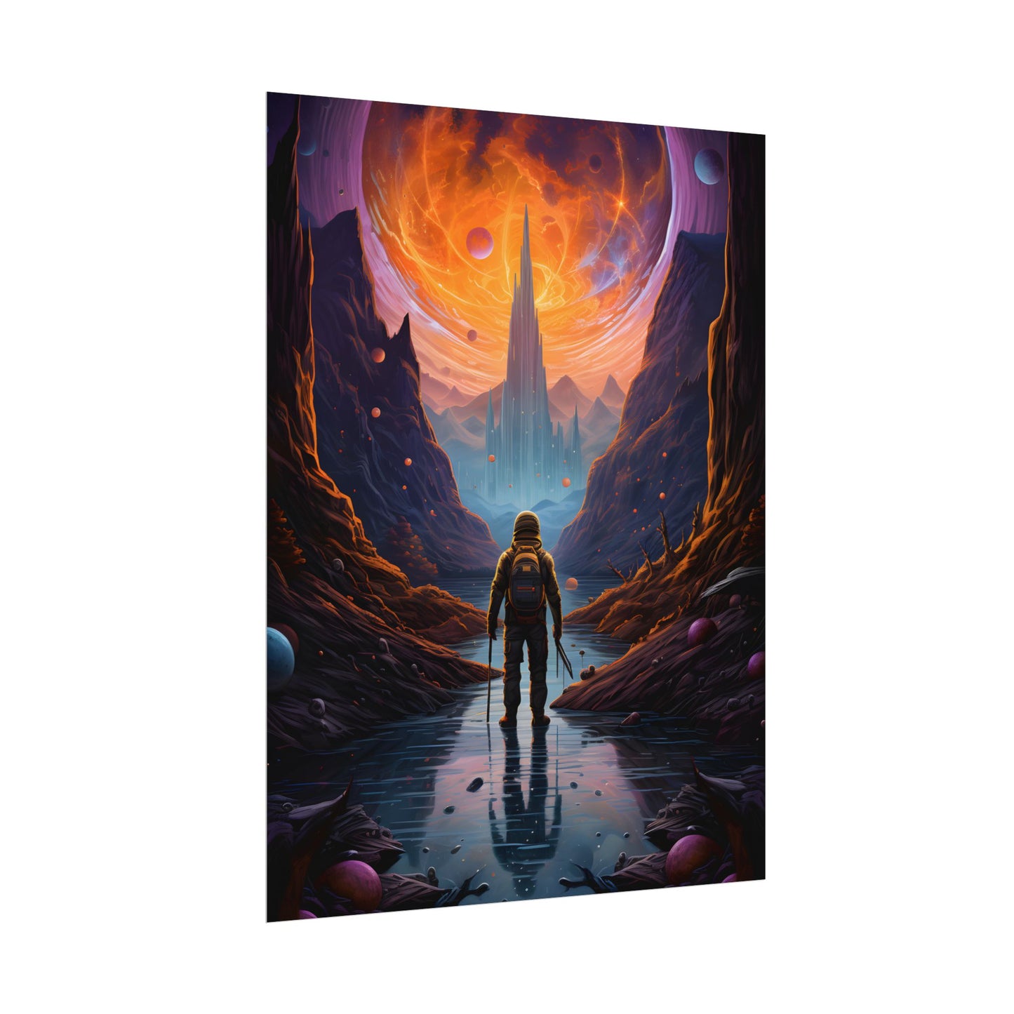 Futuristic Explorer in Wilderness: Sci-Fi Artwork - Poster