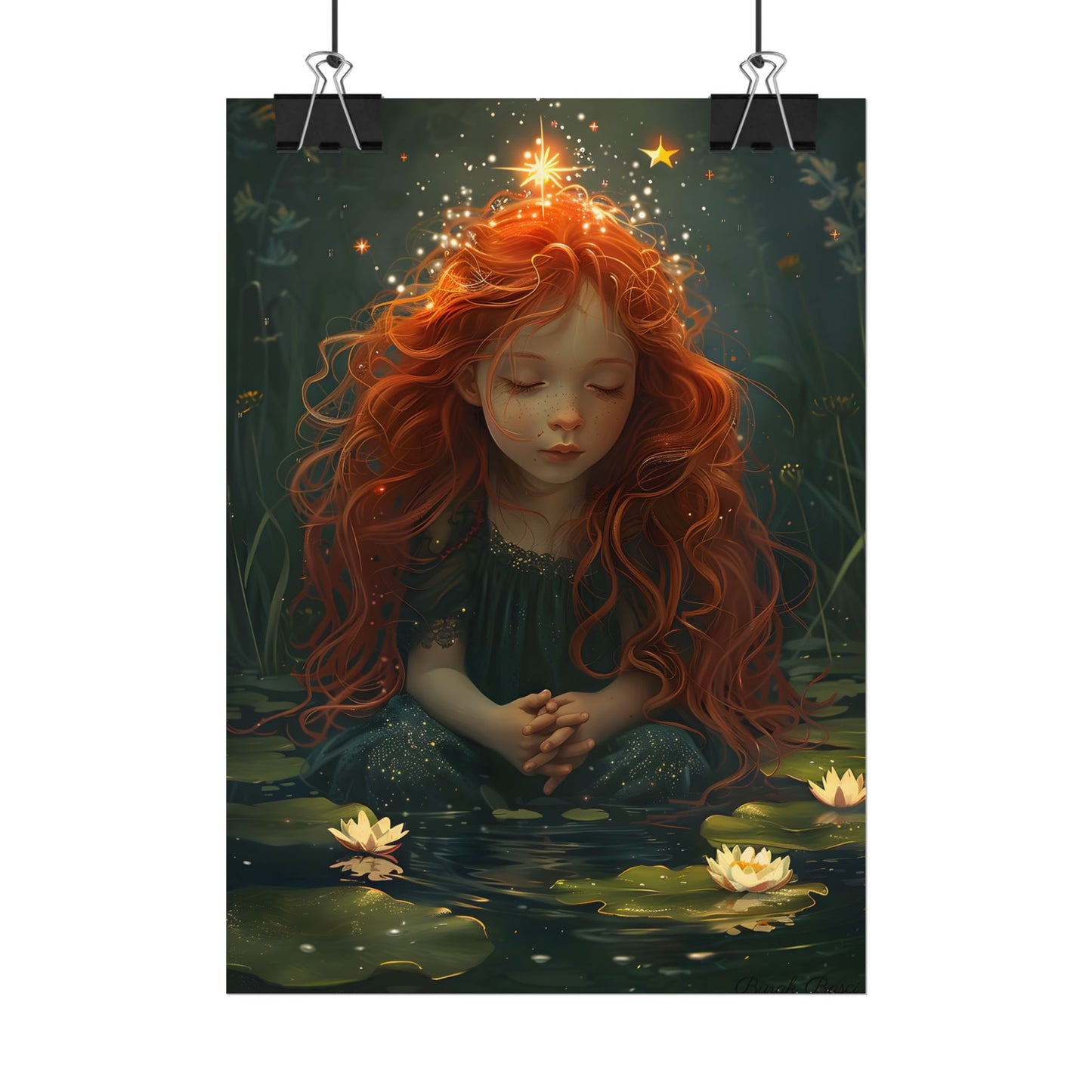 Sparkly Redhead Daydream: Young Girl Digital Art - Poster