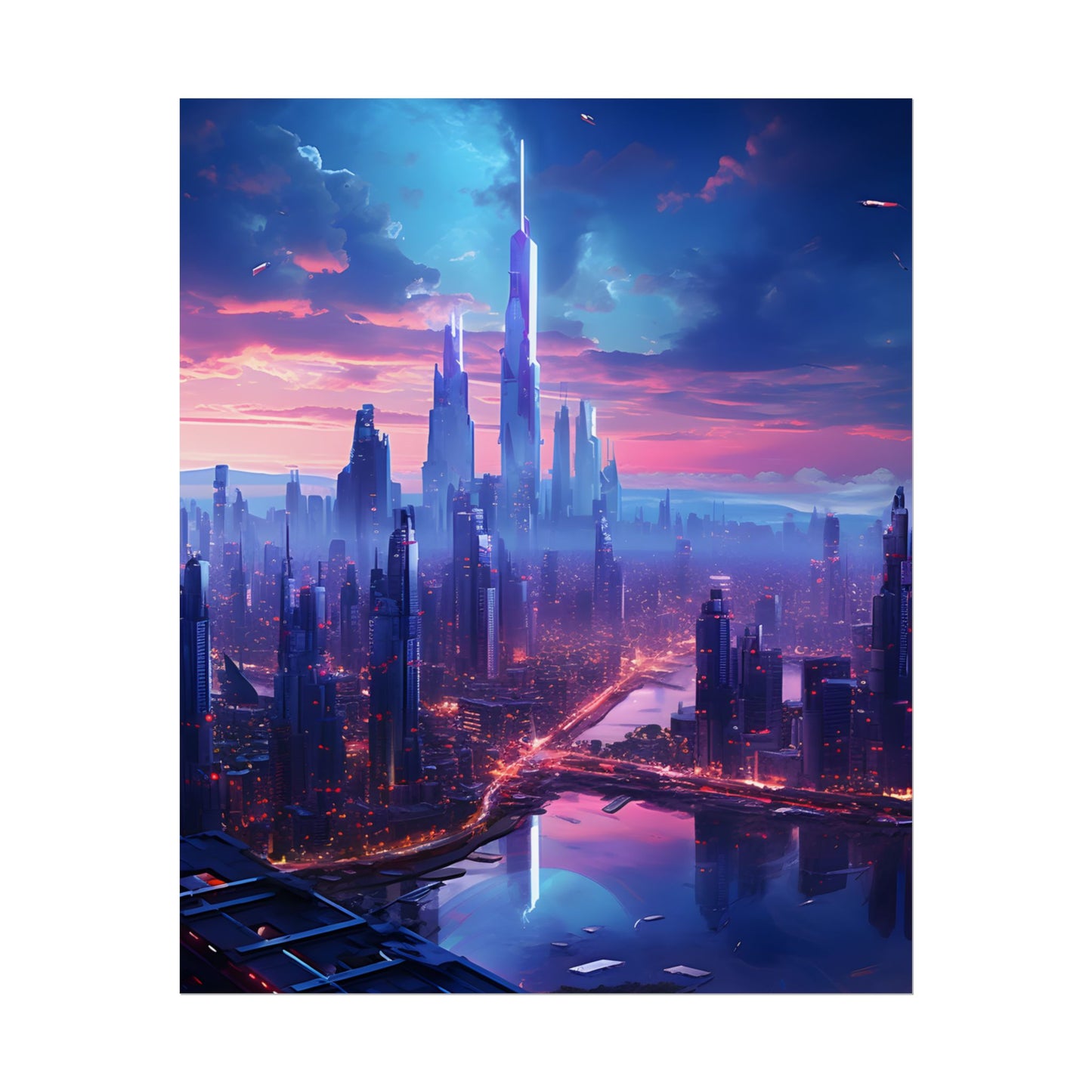 Cyberpunk Dystopia: Futuristic Cityscape Digital Art - Poster
