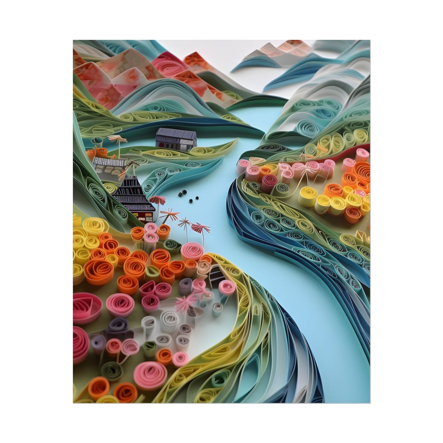 Paper Quilled Island Landscape: Handmade Artwork Photo - Poster