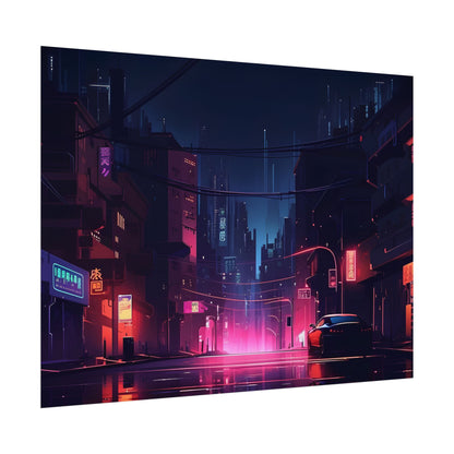 Melancholic Night: A Cyberpunk Urban Landscape - Poster