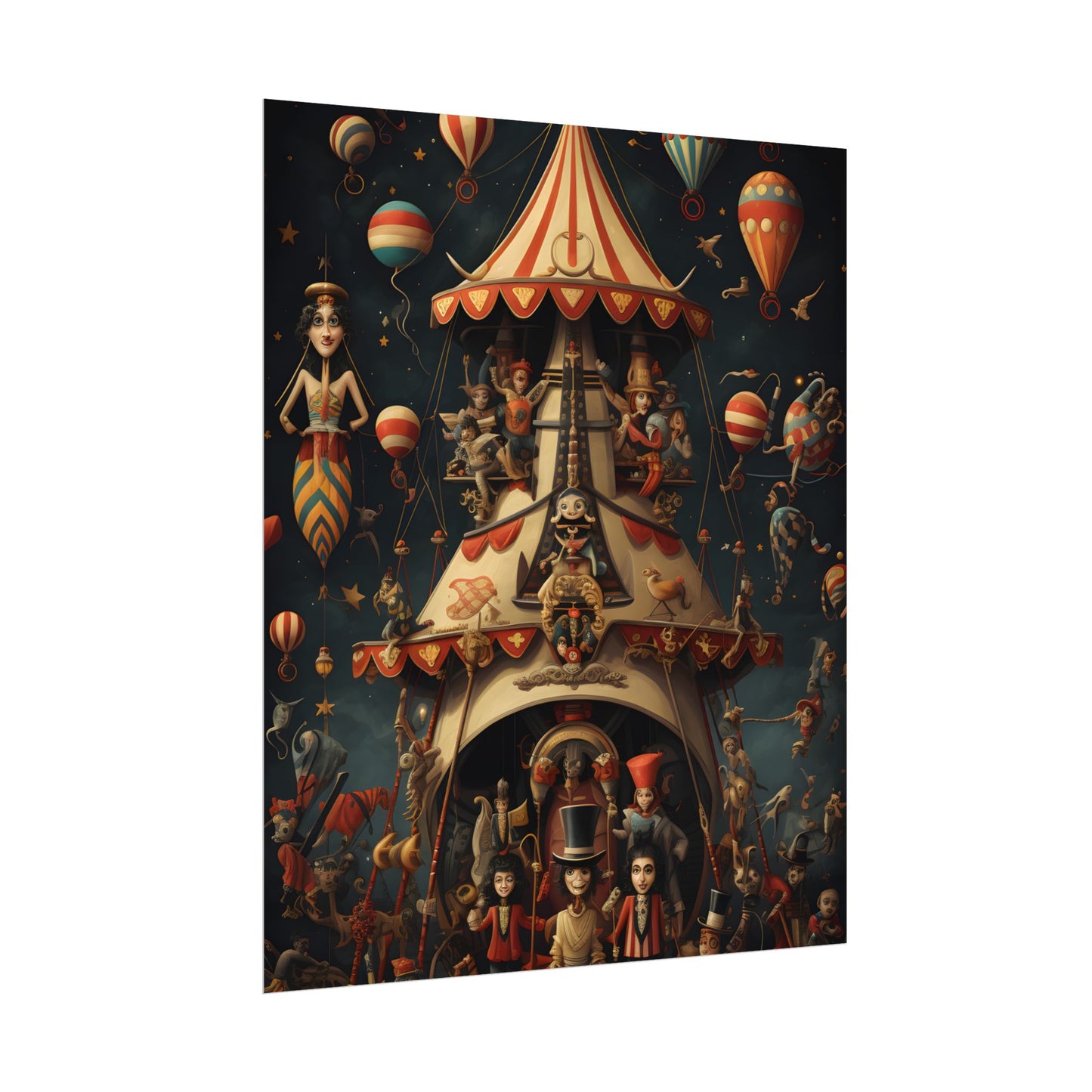Whimsical Clockwork Circus: Fantastical Artwork in Vibrant Colors - Poster