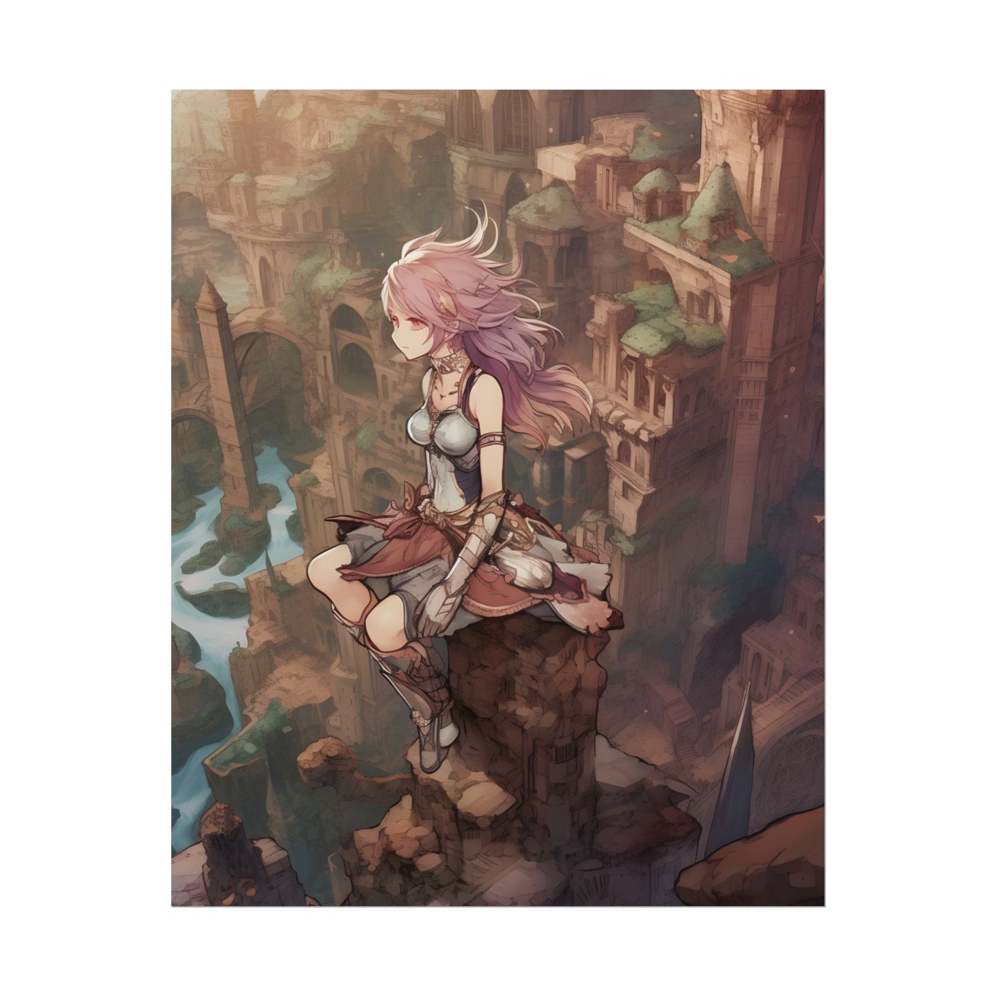 Dramatic Anime Feather: Detailed Urban Artwork - Poster
