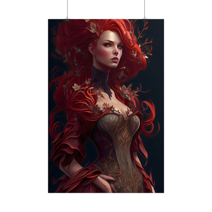 Red Hair Portrait: Elegant Female in Black Dress - Poster