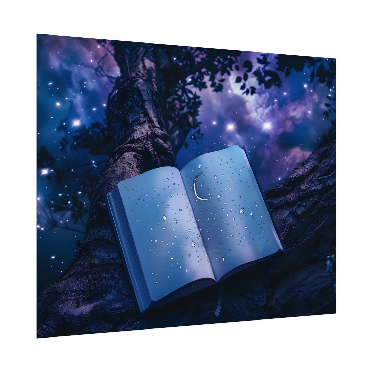 Mystical Night Sky: Celestial Dreams with Crescent Moon and Stars - Poster