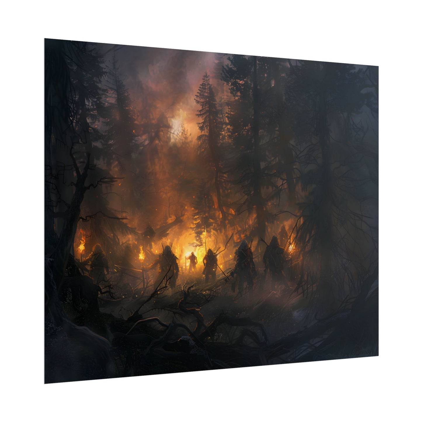 Tranquil Forest Sunset: People Connecting with Nature - Poster