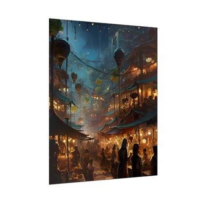 Enchanting Night Street Food Market: Colorful Artwork - Poster