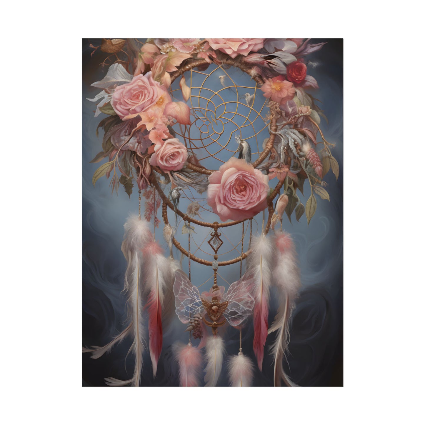 Ethereal Dreamcatcher Realm: Surreal Artwork with Colorful Feathers - Poster