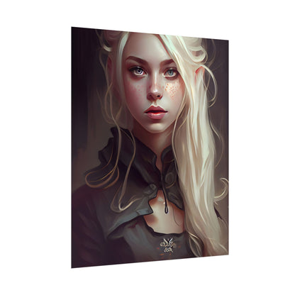 Blonde Portrait: Elegant Woman in Black Dress - Poster