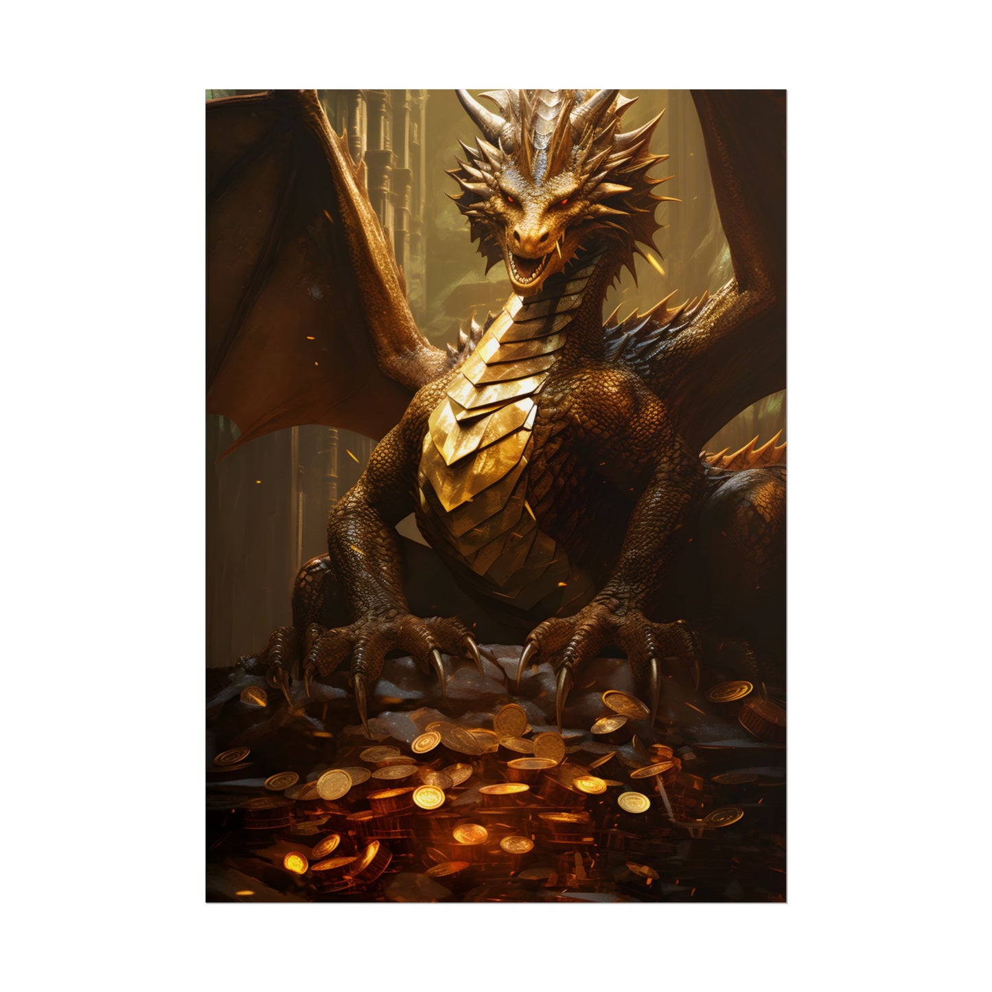 Majestic Dragon Guardian: Fantasy Artwork in a Magical Lair - Poster