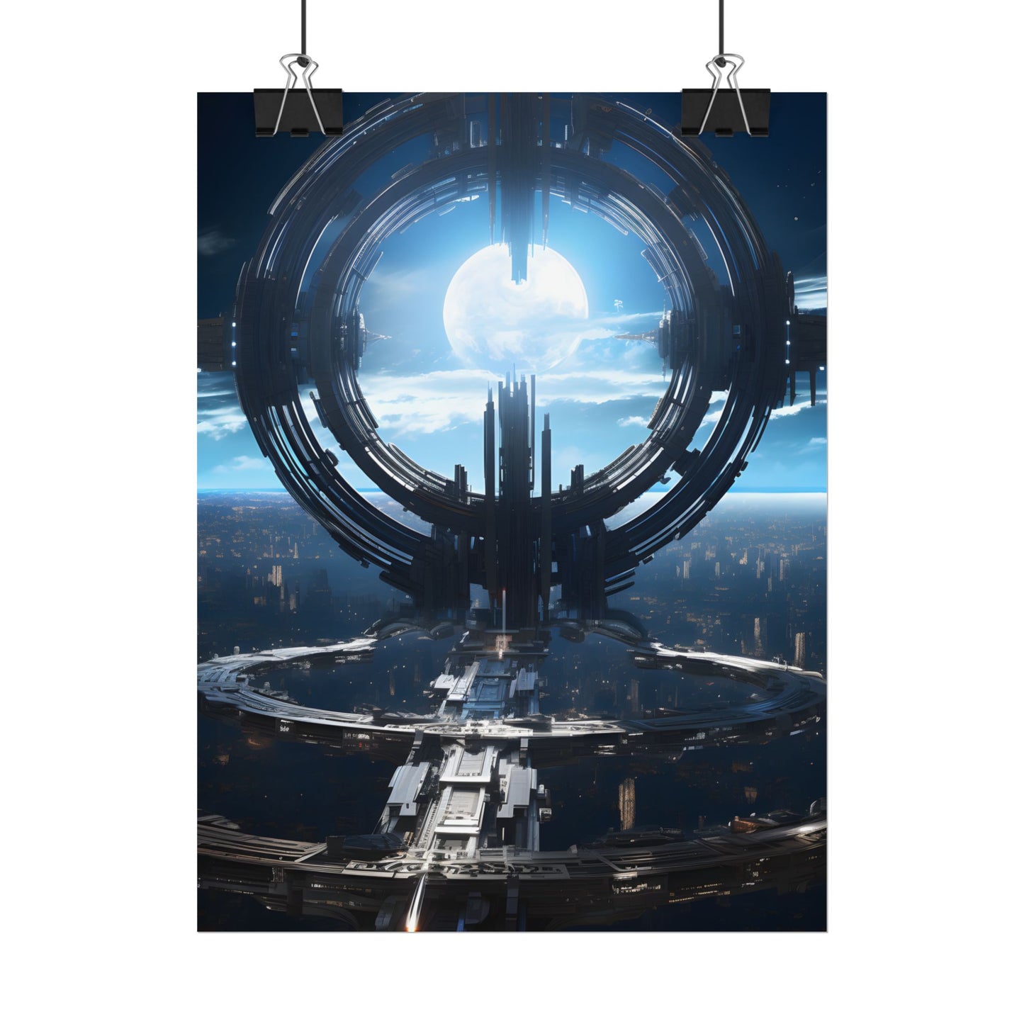 Futuristic Space Station: Orbiting Multimoon Planet Artwork - Poster