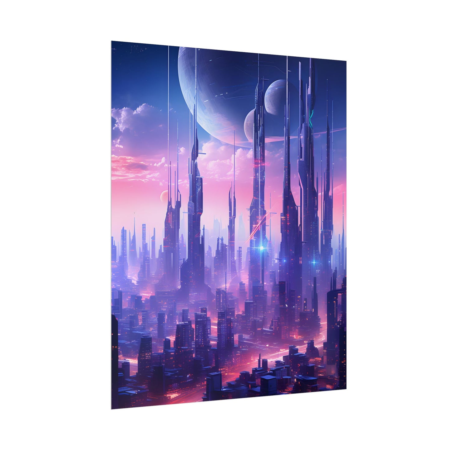 Cyberpunk Cityscape: Dark Futuristic Metropolis Digital Art - Poster