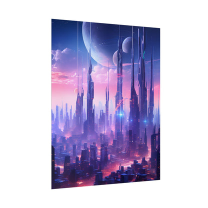 Cyberpunk Cityscape: Dark Futuristic Metropolis Digital Art - Poster