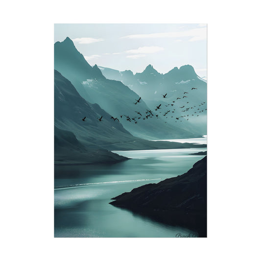 Serene Mountain Landscape: Peaceful Nature Photography - Poster