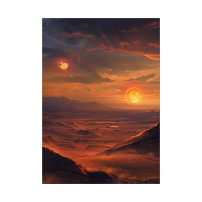 Peaceful Tatooine Sunset: Barren Desert Landscape - Poster