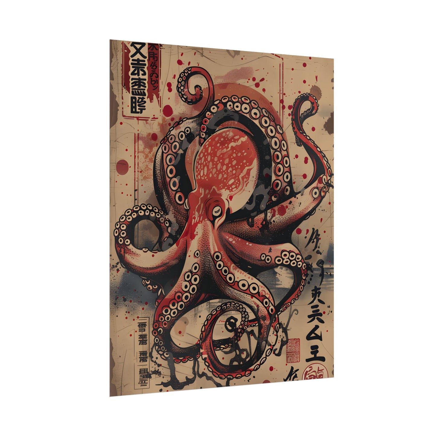 Stylized Octopus in Ukiyo-E Style: Japanese Artwork - Poster