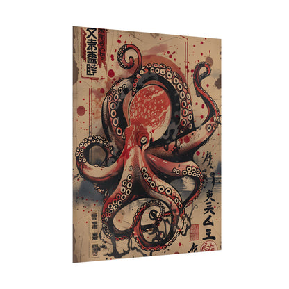 Stylized Octopus in Ukiyo-E Style: Japanese Artwork - Poster