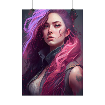 Astonishing Female Portrait: Stylized Pink Hair Artwork in Dre - Poster