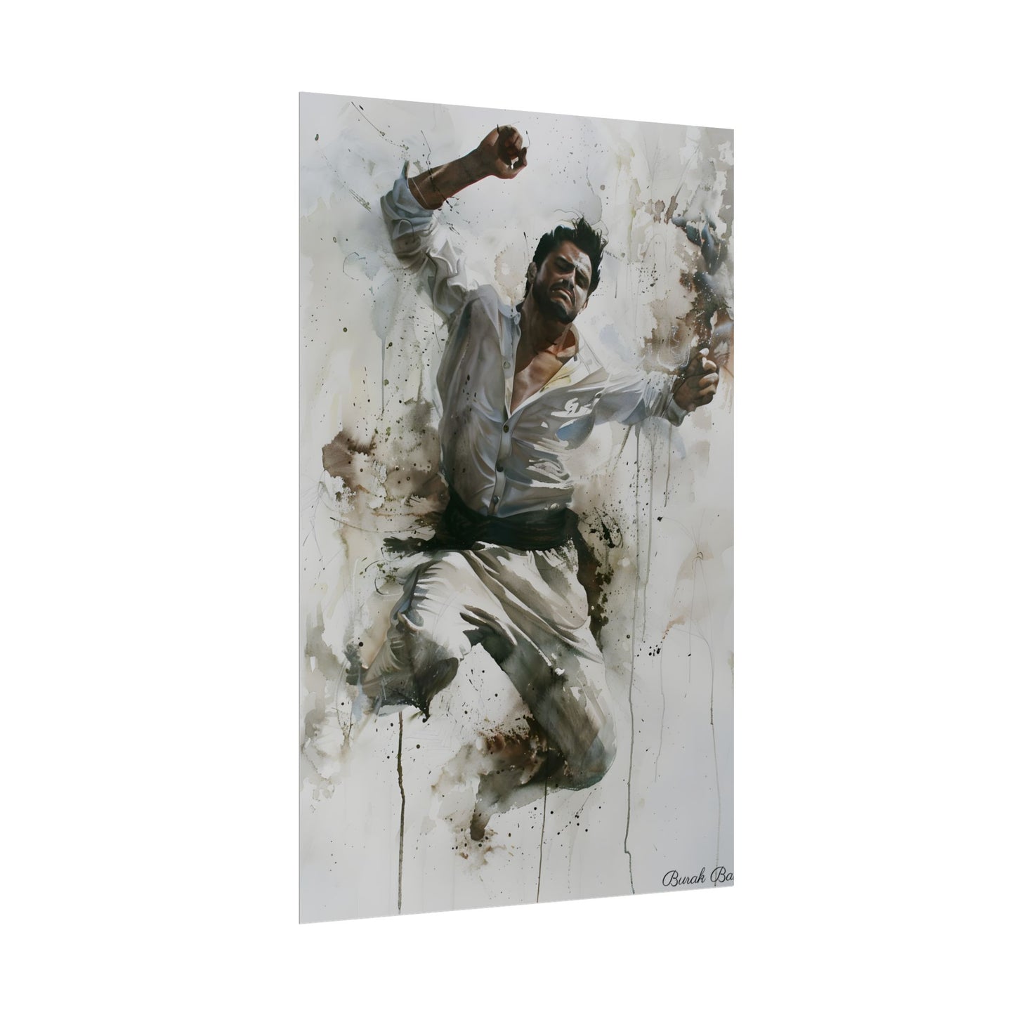 Watercolor Artwork: Man Dancing in Dynamic Movement - Poster