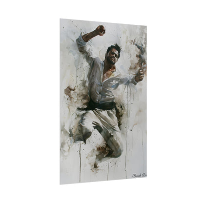 Watercolor Artwork: Man Dancing in Dynamic Movement - Poster