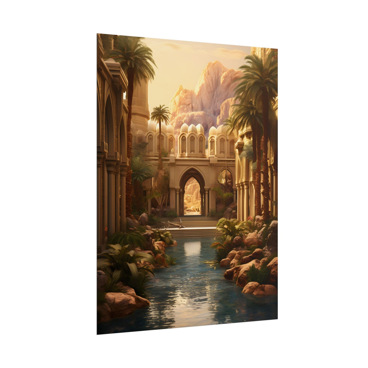 Desert Oasis Under Starry Night: Arabian Nights-Inspired Art - Poster