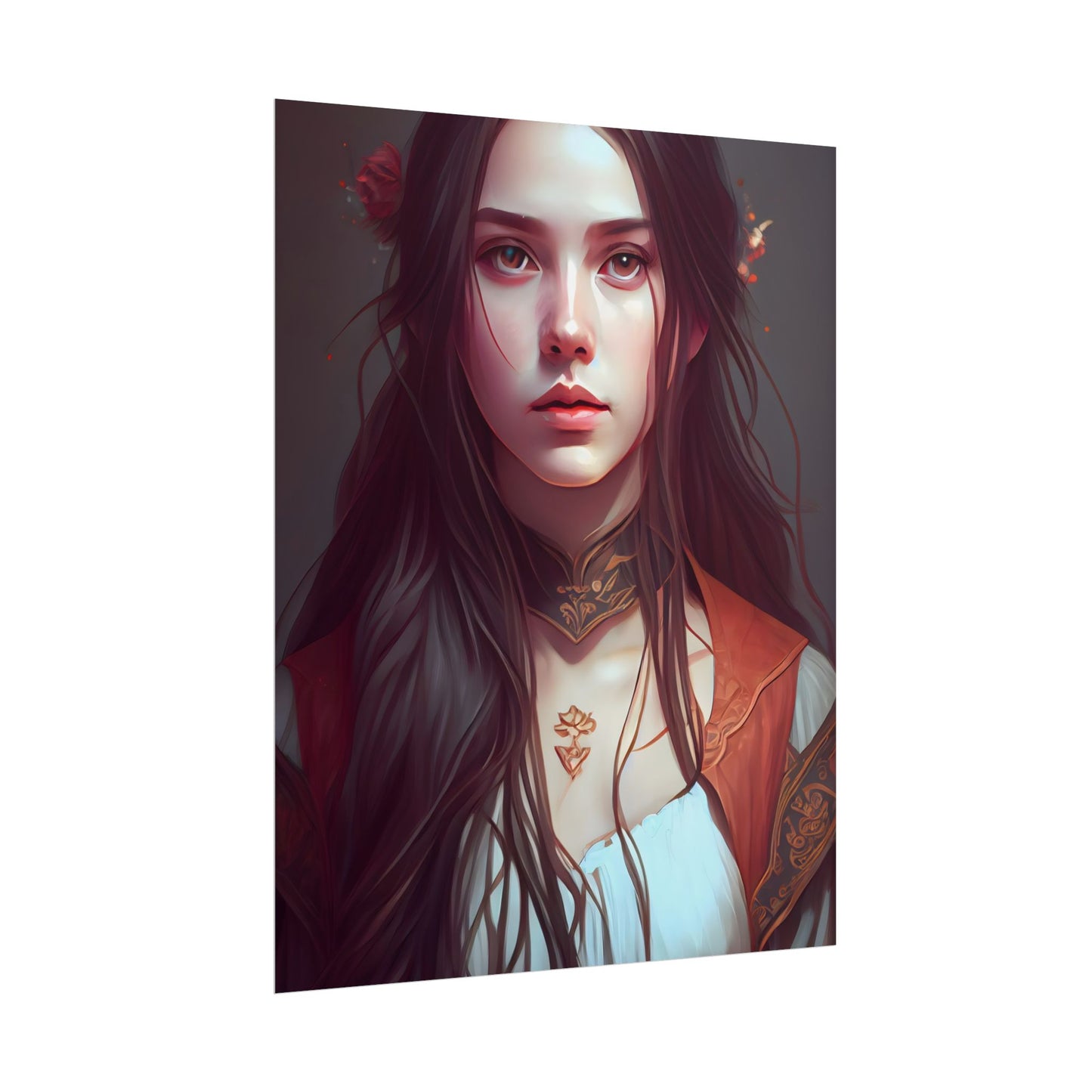 Sophisticated Female Portrait: Brown Hair Artwork in Focus - Poster