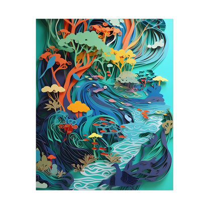 Vibrant Paper Quilling Beach Landscape: Relaxed Summer Art - Poster