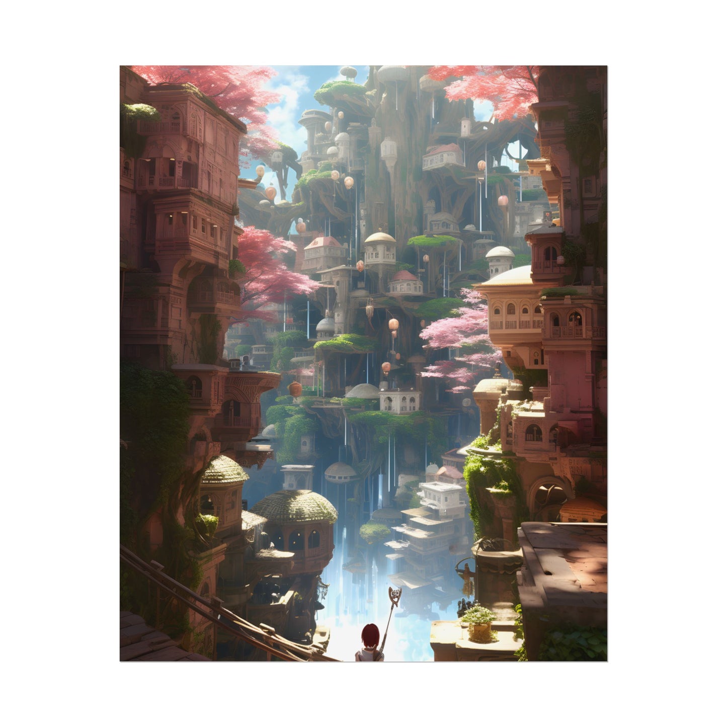 Dramatic Anime Cityscape: Birds Eye View Digital Art - Poster