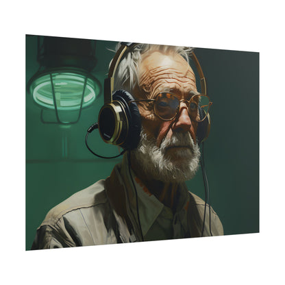 Old Man Connected: Sci-Fi Headset Experiment Digital Art - Poster