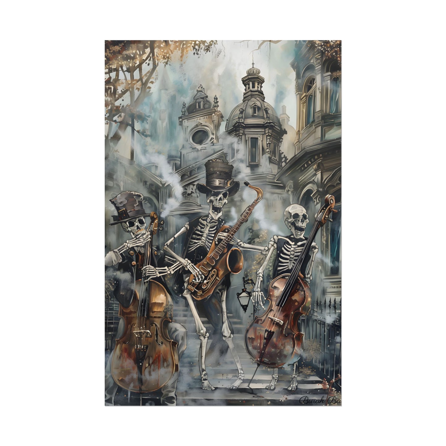 Victorian Lowbrow Jazz: Skeleton Band in Artistic Swing - Poster