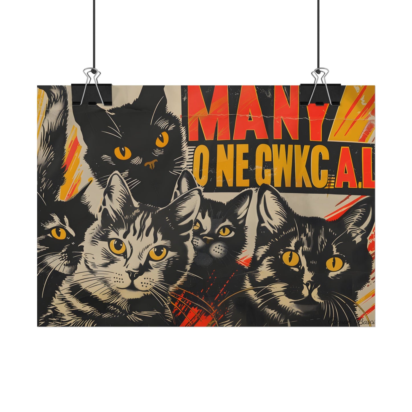 Red Cats in Soviet Motion: A Playful Poster Art - Poster