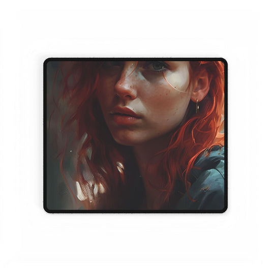 Astonishing Redhead Portrait: Realistic Artwork - Desk Mat