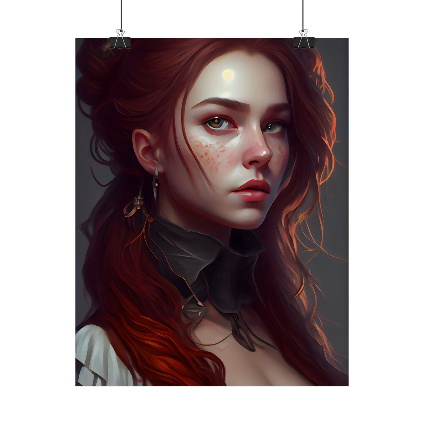 Formal Redhead Portrait: Nature-Themed Artwork in Green and Blue - Poster
