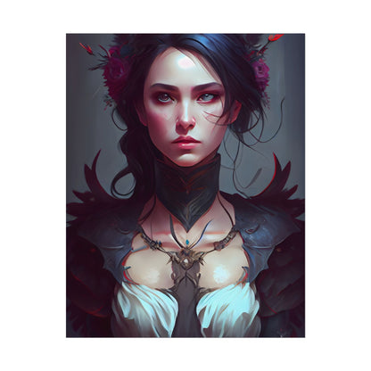 Enchanting Female Portrait: Elegant Black Dress Artwork - Poster