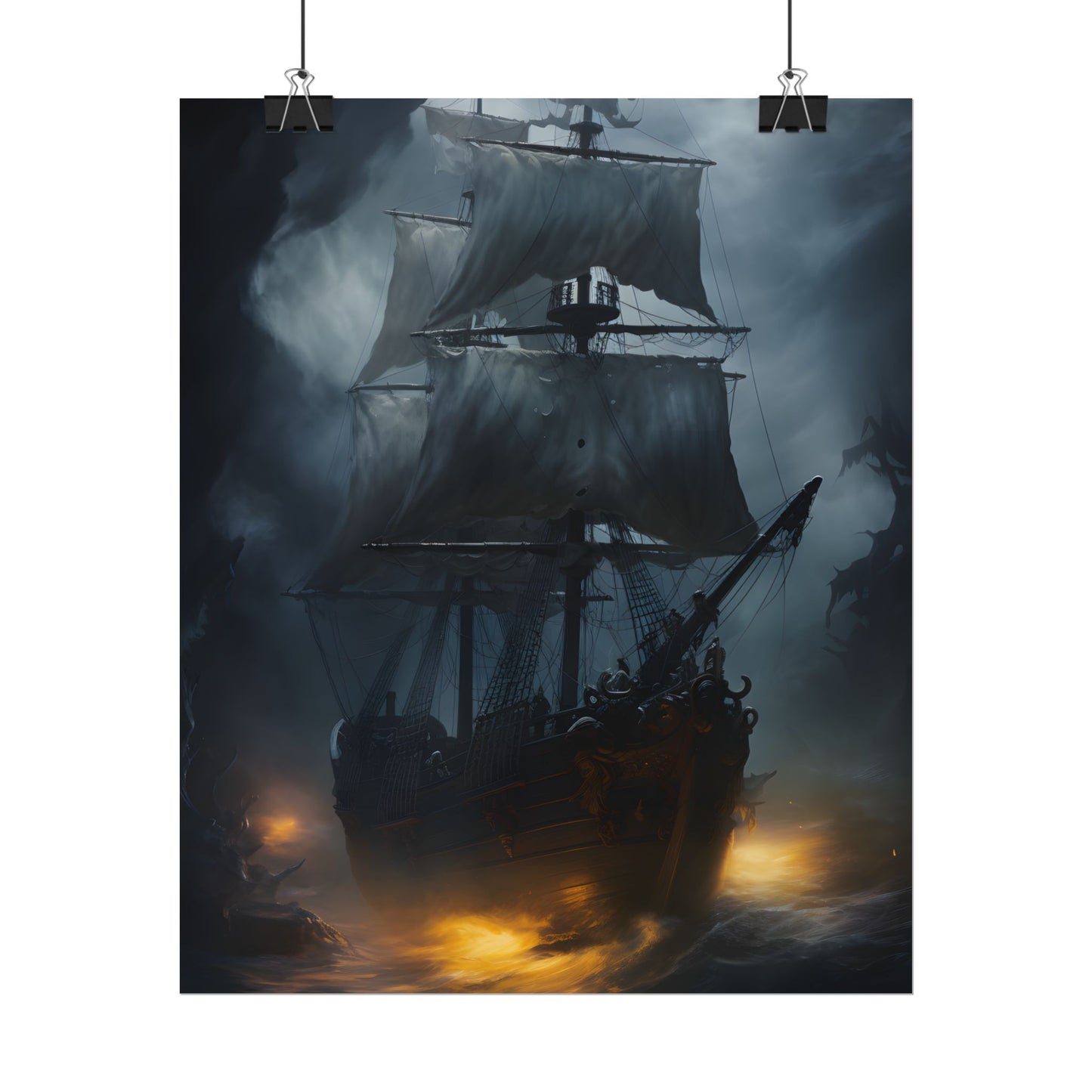 Ghostly Pirate Ship: Sailing Through the Ocean's Edge - Poster