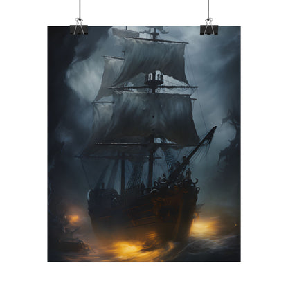 Ghostly Pirate Ship: Sailing Through the Ocean's Edge - Poster