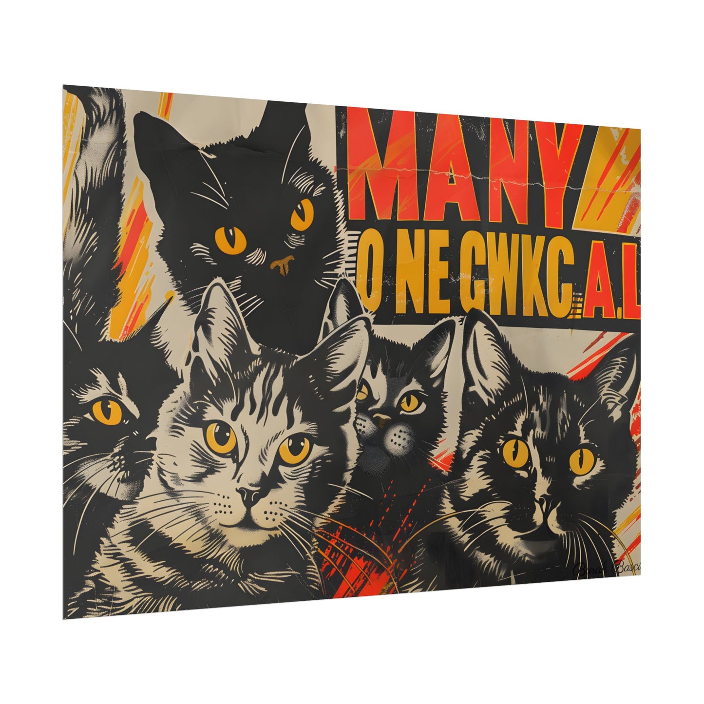 Red Cats in Soviet Motion: A Playful Poster Art - Poster