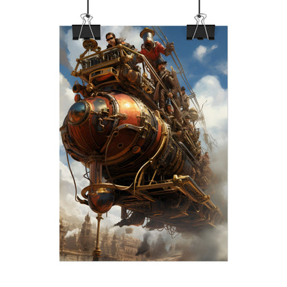 Thrilling Steampunk Sky-Liner: Racing Steam Locomotive on Colum - Poster