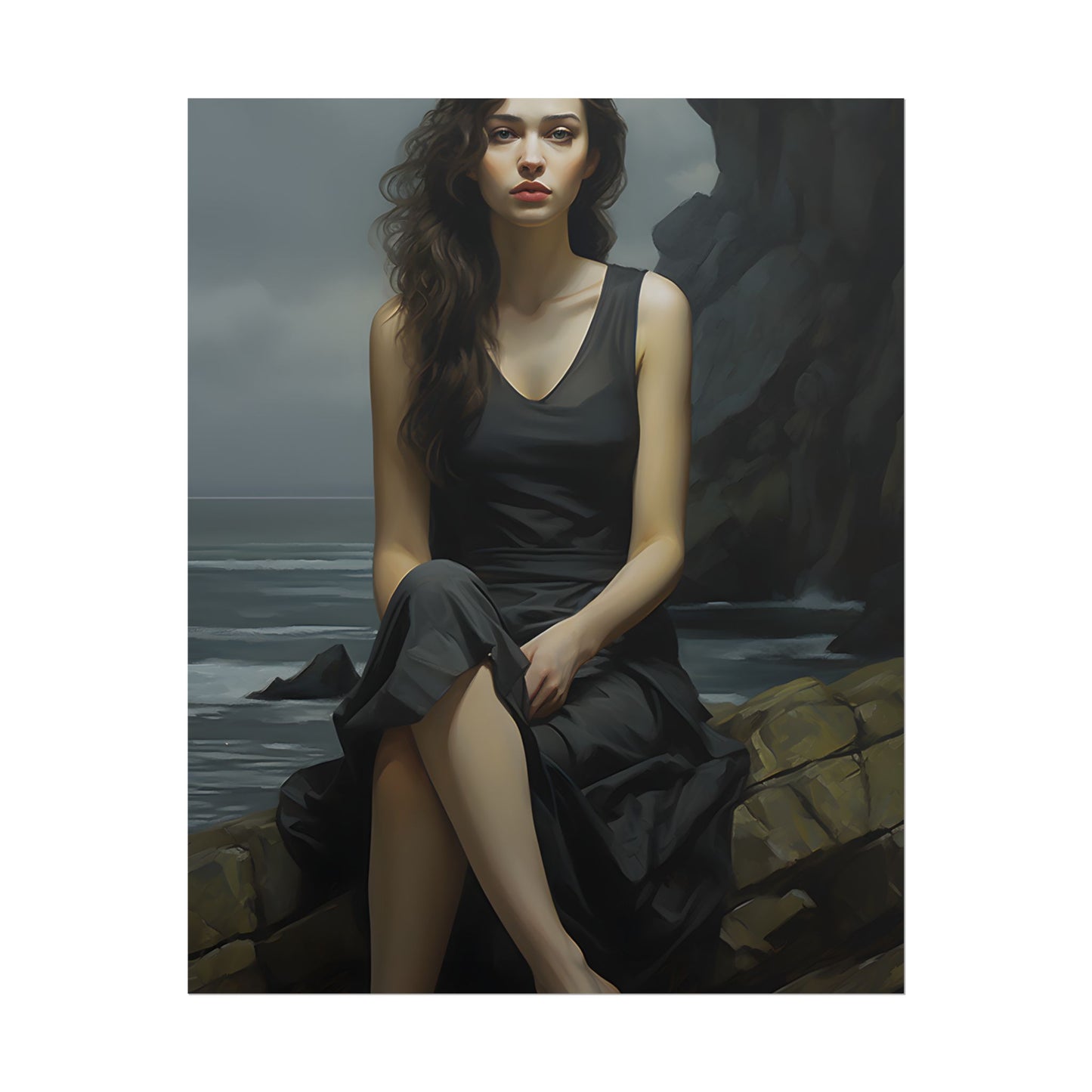 Serene Face with Glasses: Neutral Expression Art - Poster