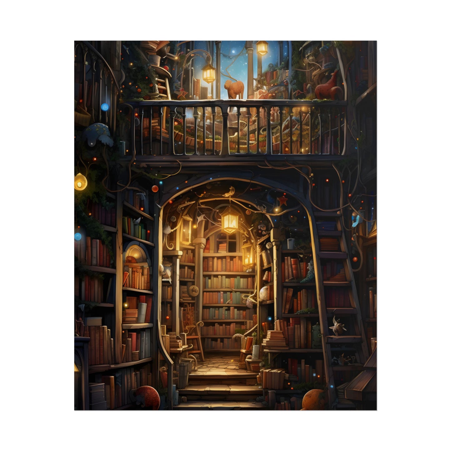 Magical Bookshop Art: A Serene & Enchanting Scene - Poster