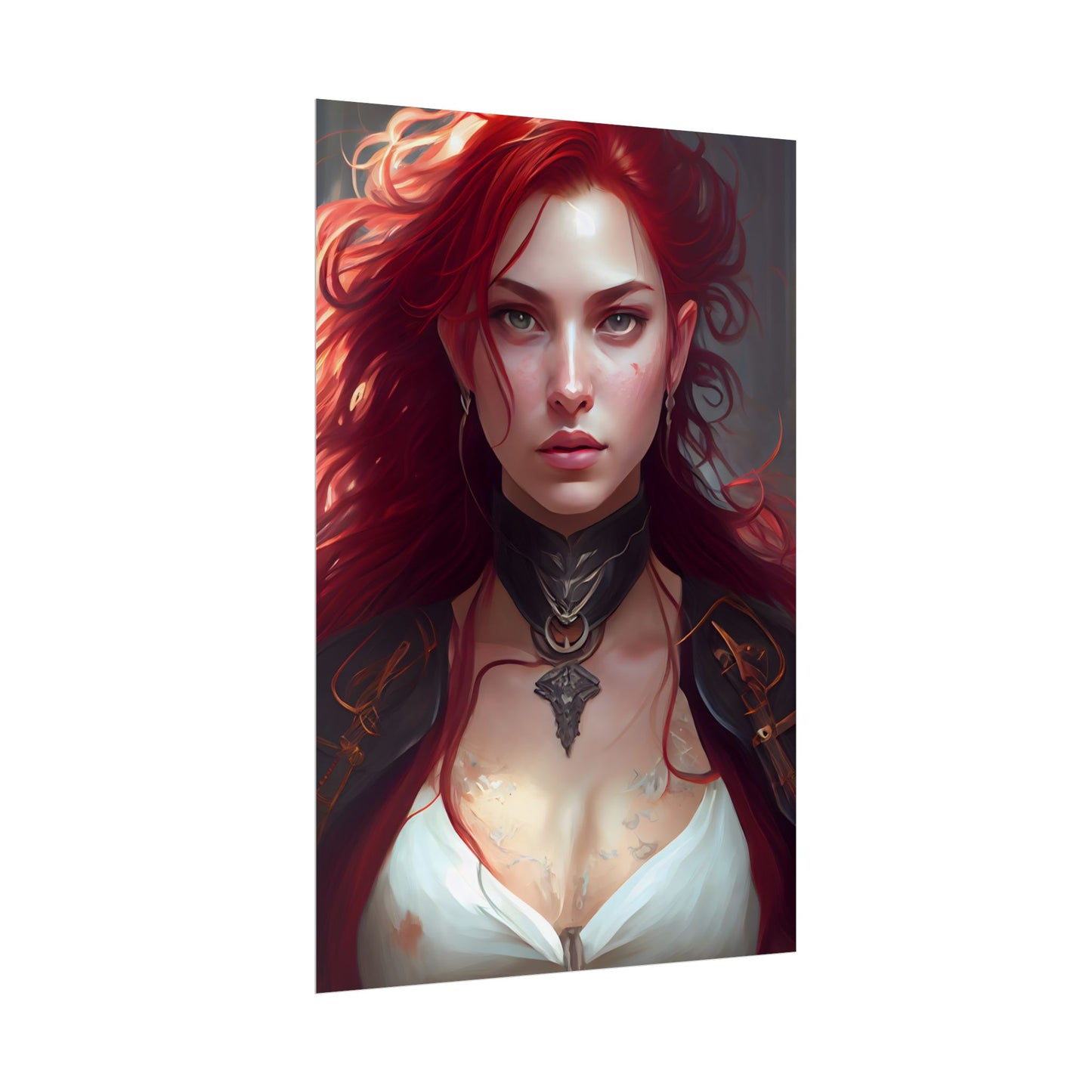 Red Hair Beauty: Elegant Woman in Black - Poster
