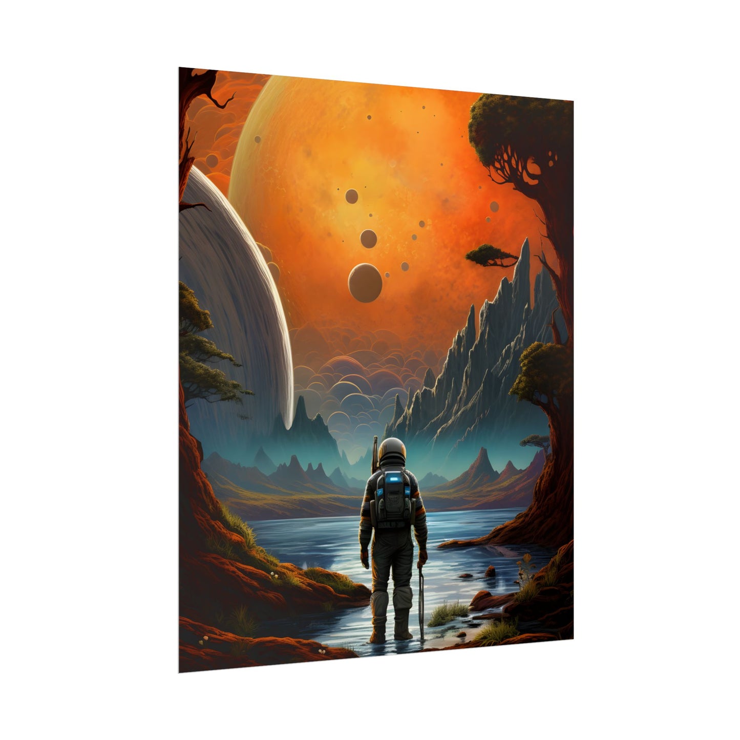 Futuristic Wilderness Explorer: Jetpack Adventure Art - Poster