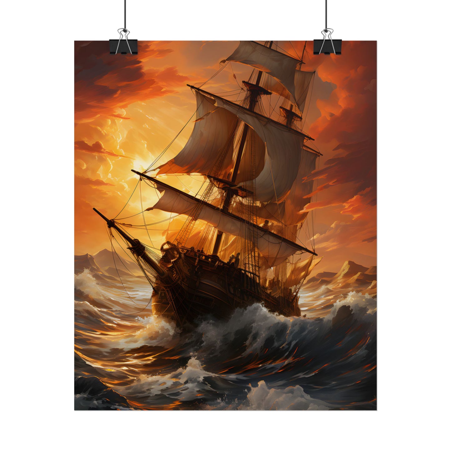 Breathtaking Ship in Realistic Oil Painting: Seafaring Artwork - Poster
