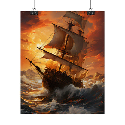 Breathtaking Ship in Realistic Oil Painting: Seafaring Artwork - Poster