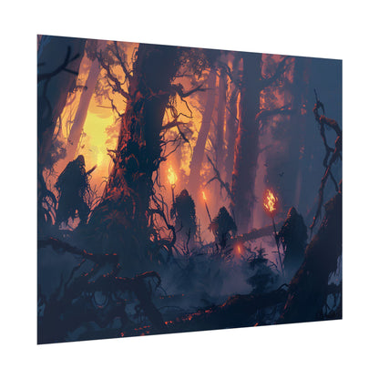 Forest Gathering at Sunset: Peaceful Woodland Scene - Poster