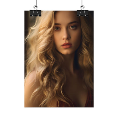 Modern Beauty: Young Blonde Woman in a Short-Sleeved Dress - Poster