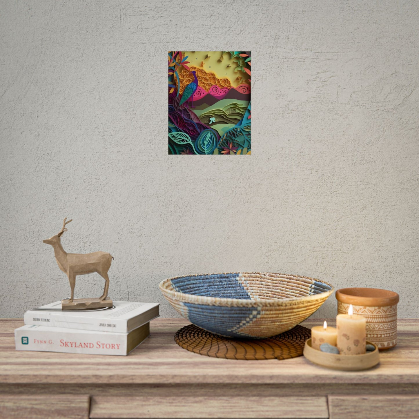 Vibrant Indian Quilling Art: Traditional Landscape Decoration - Poster