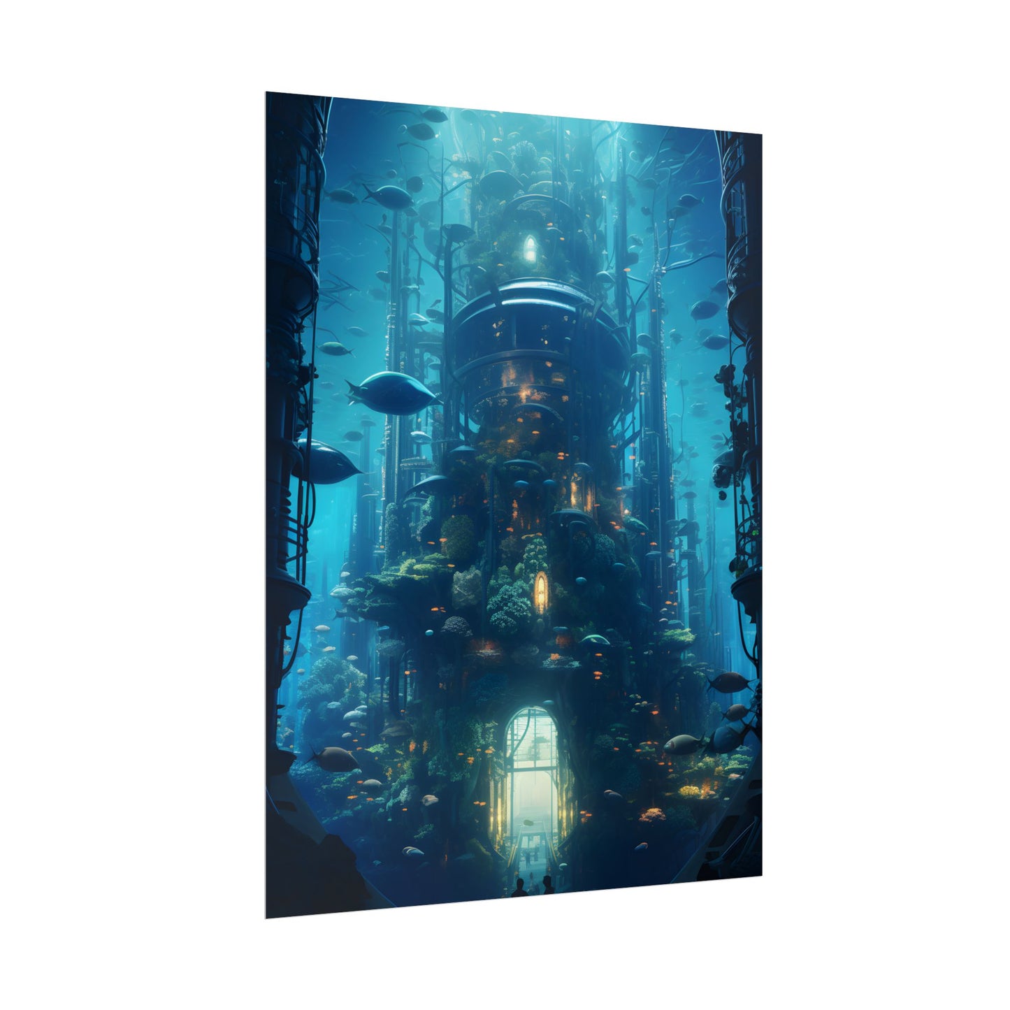 Futuristic Underwater City: Blue Horizon Digital Art - Poster